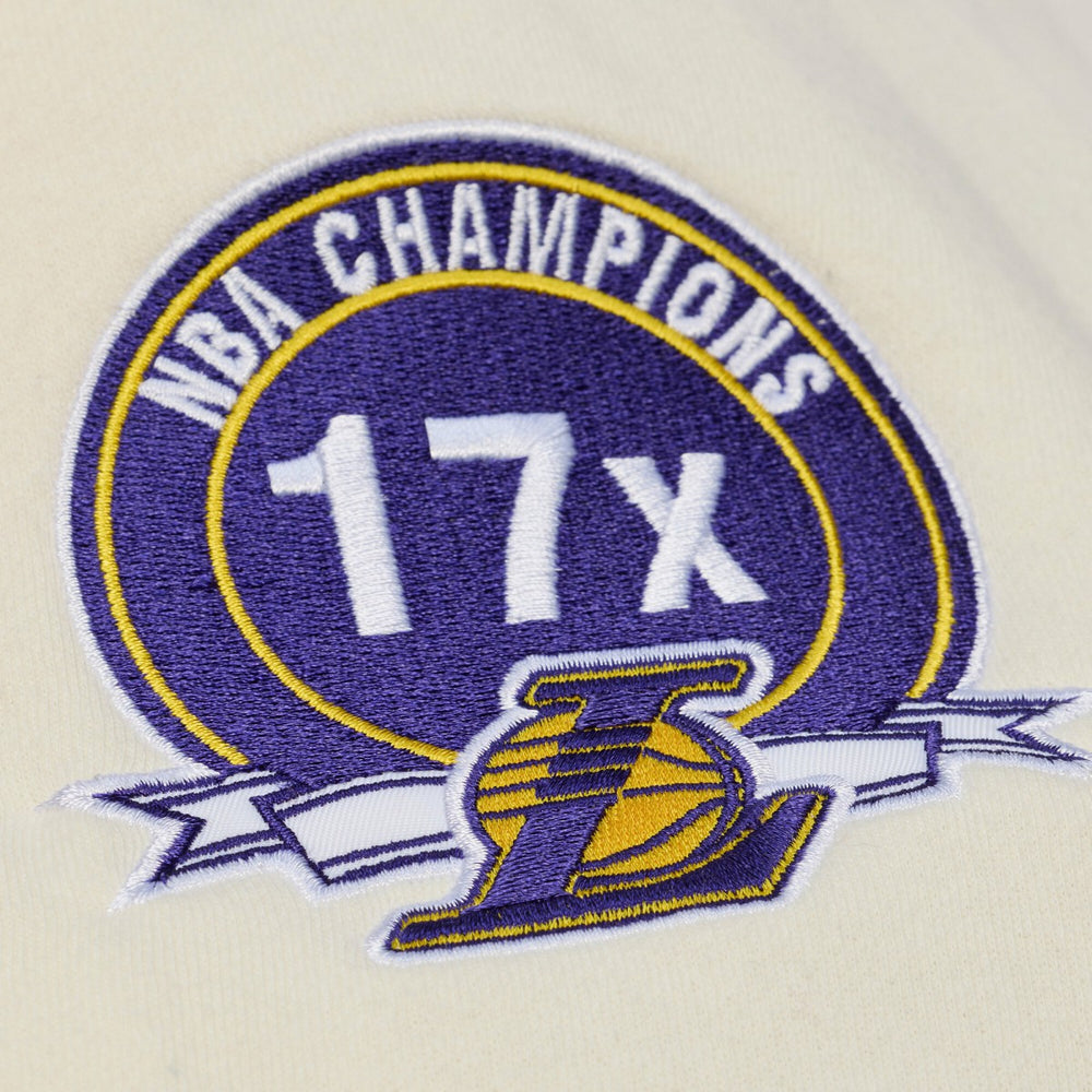 Mitchell & Ness Los Angeles Lakers Hardwood Classics Chainstitch Premium Fleece Hoodie Cream