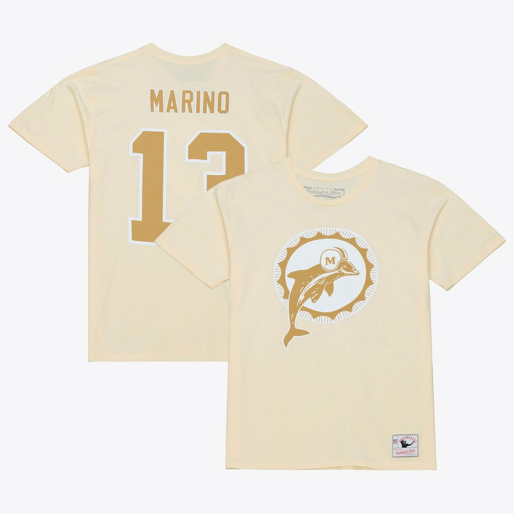 Dan Marino Miami Dolphins Sandman Name & Number T-Shirt - Cream - Mitchell & Ness