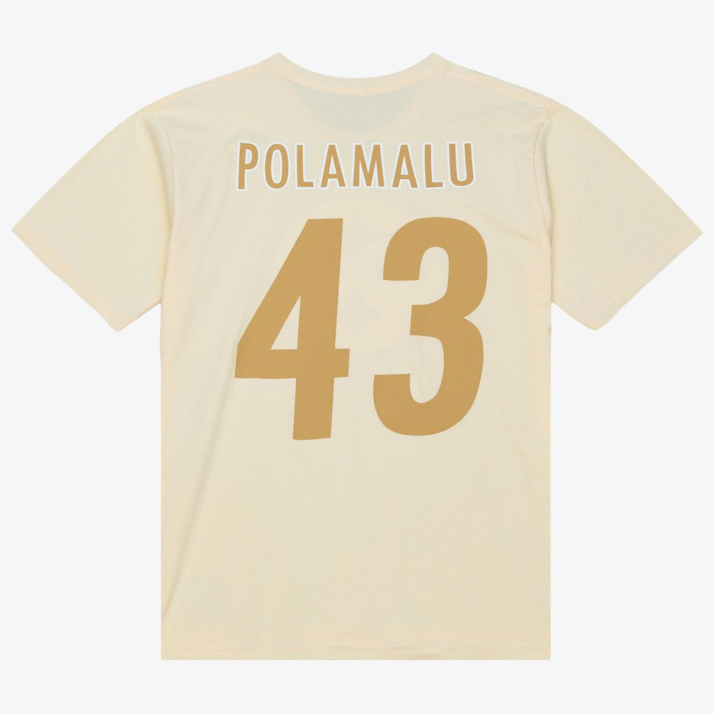 Troy Polamalu Pittsburgh Steelers Sandman Name & Number T-Shirt - Cream - Mitchell & Ness