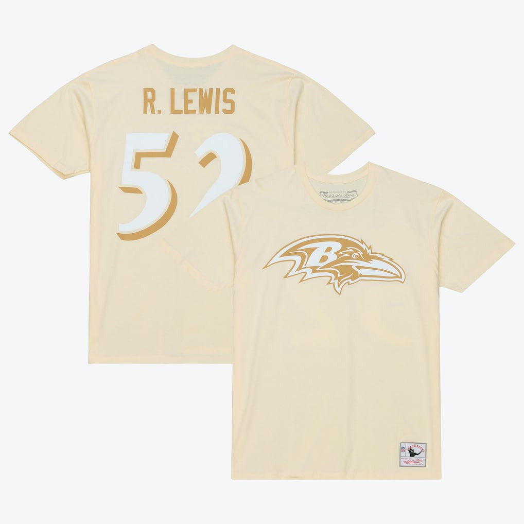 Ray Lewis Baltimore Ravens Sandman Name & Number T-Shirt - Cream - Mitchell & Ness