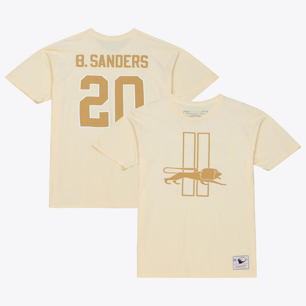 Barry Sanders Detroit Lions Sandman Name & Number T-Shirt - Cream - Mitchell & Ness