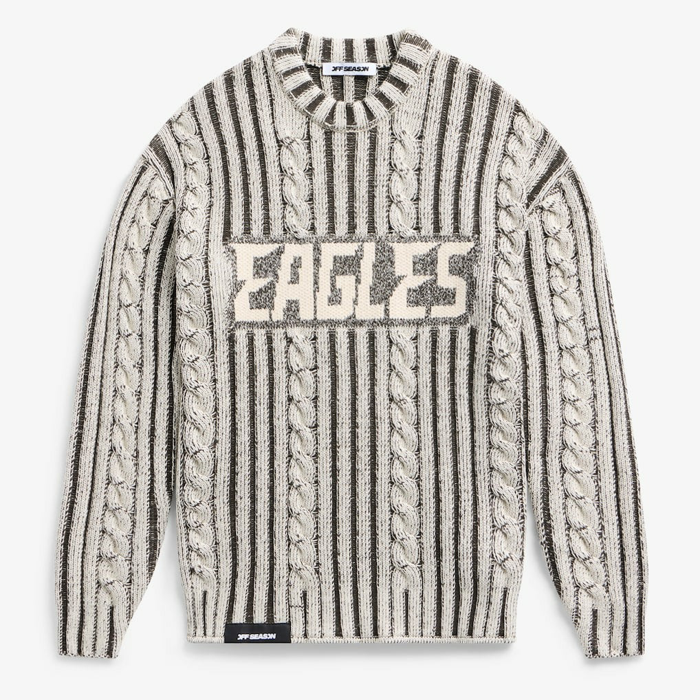 Philadelphia Eagles Off Season x NFL Unisex Cable Knit Sweater - Cream/Gray - NFL