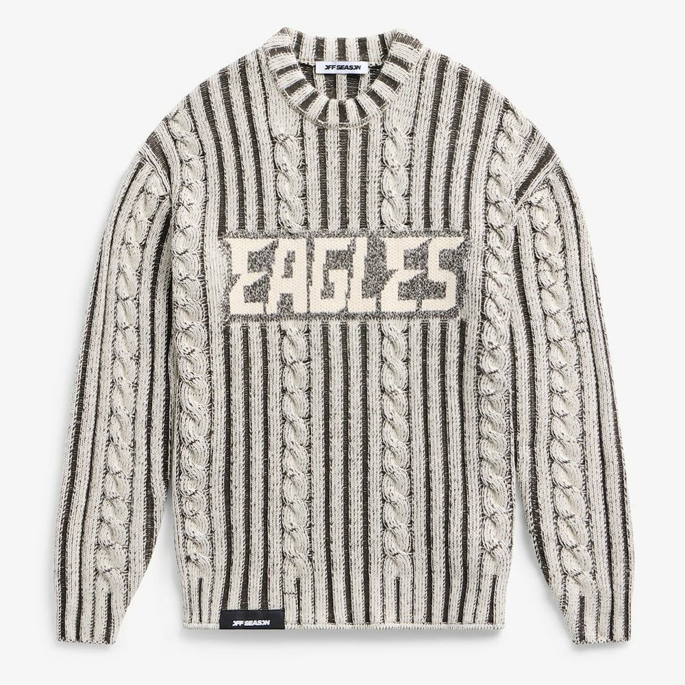 Philadelphia Eagles Off Season x NFL Unisex Cable Knit Sweater - Cream/Gray - NFL