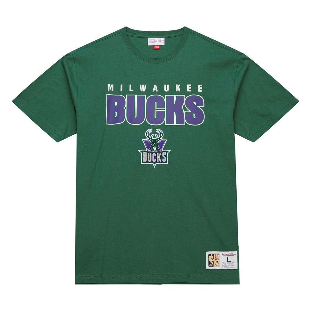 Mitchell & Ness Milwaukee Bucks Hardwood Classics Throw It Back Premium T-Shirt Green