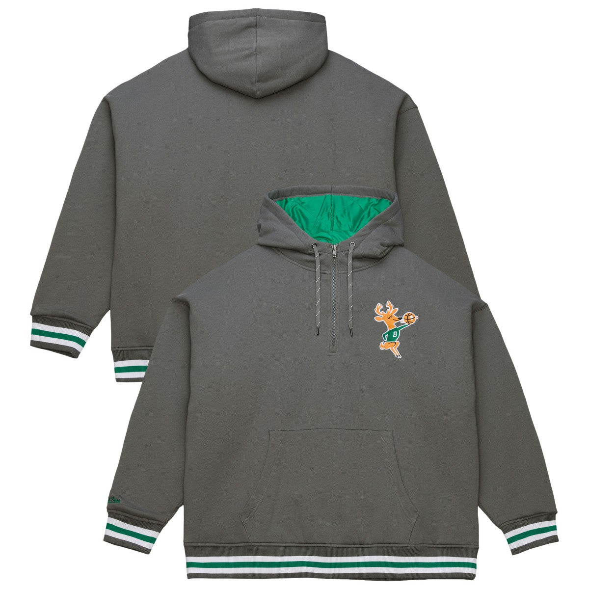 Mitchell & Ness Milwaukee Bucks Throw It Back Quilted Fleece Quarter-Zip Hoodie Gray