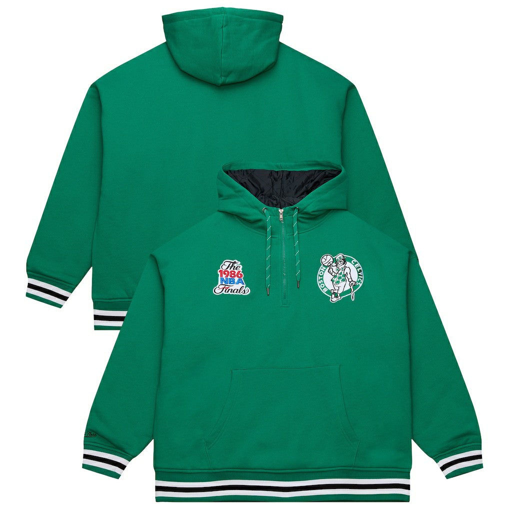 Mitchell & Ness Boston Celtics Throw It Back Quilted Fleece Quarter-Zip Hoodie Green