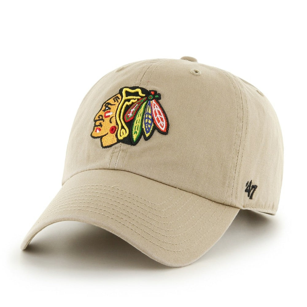 Chicago Blackhawks '47 Logo Clean Up Adjustable Hat - Khaki | 47 brand on sale