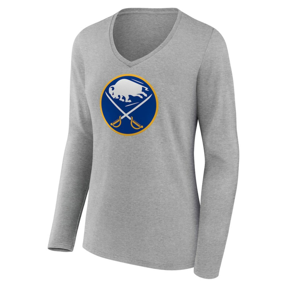 Buffalo Sabres Women's Primary Logo Long Sleeve V-Neck T-Shirt - Gray | NHL Lifestyle
