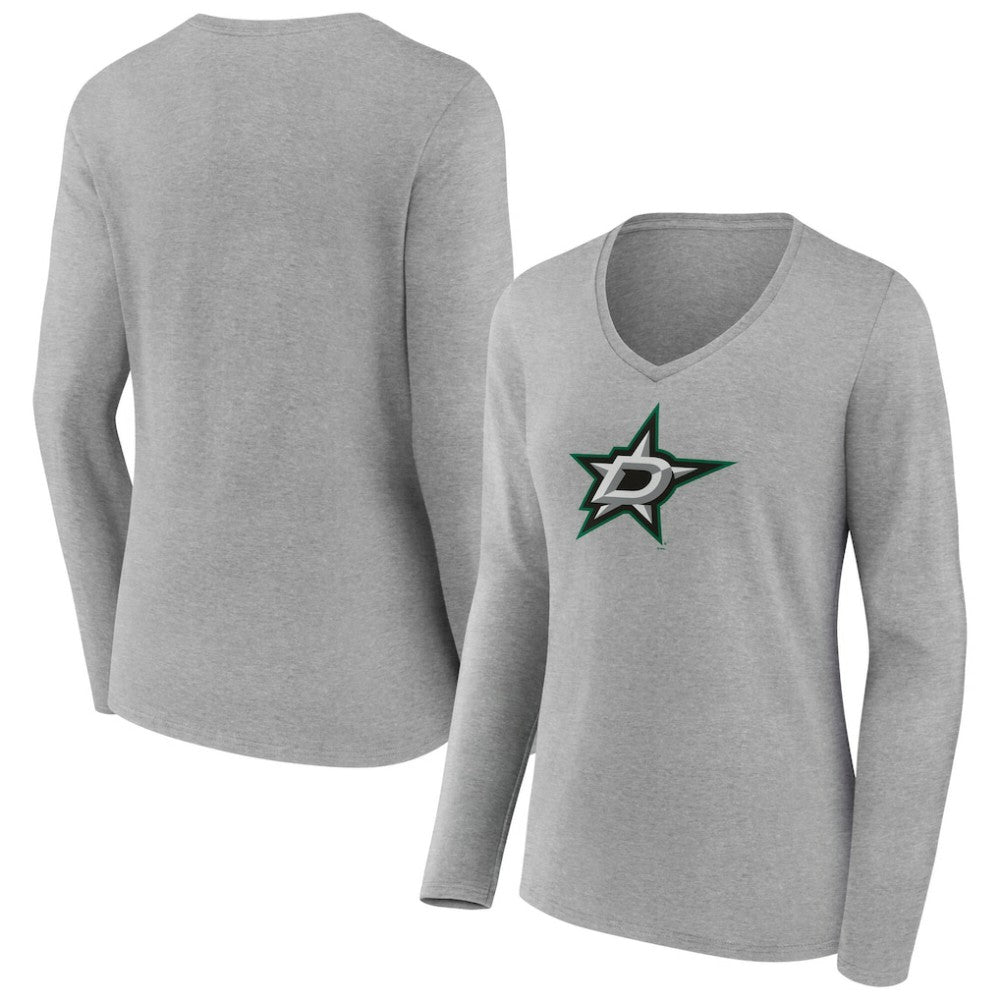 Dallas Stars Women's Primary Logo Long Sleeve V-Neck T-Shirt - Gray | NHL online