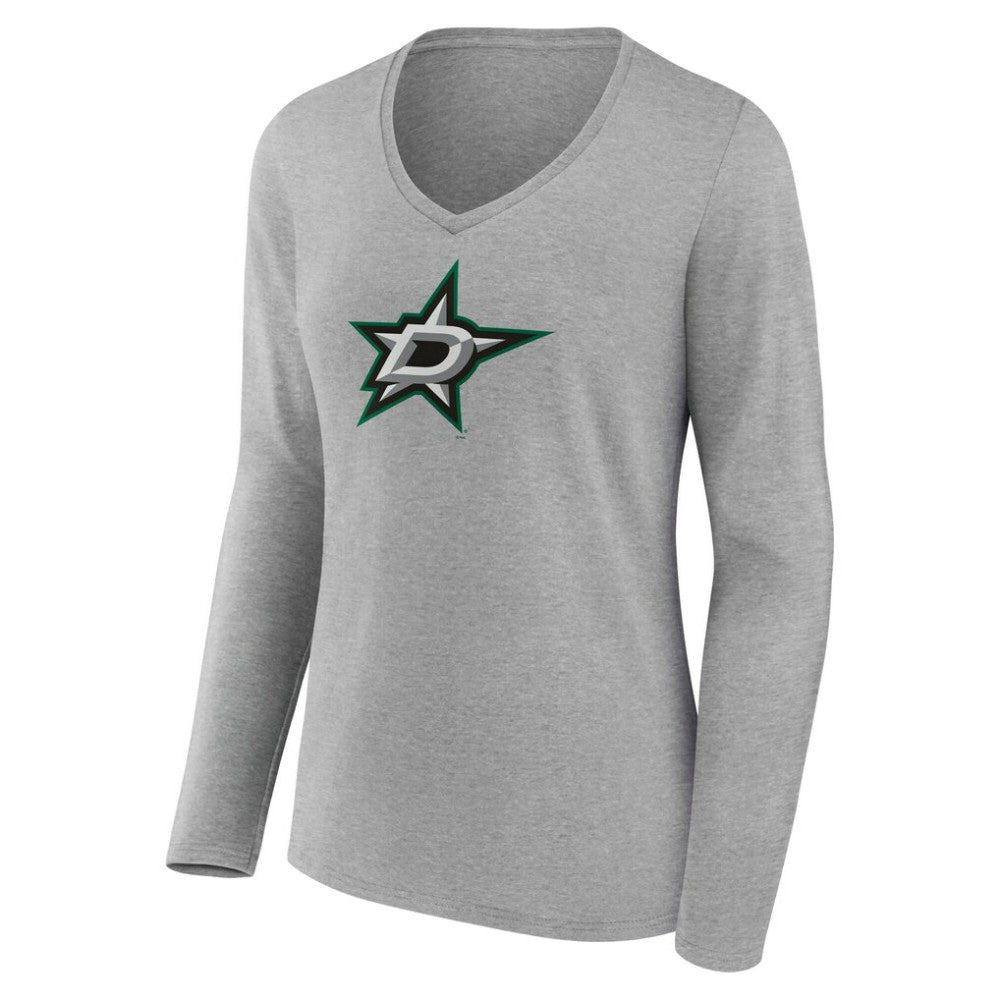 Dallas Stars Women's Primary Logo Long Sleeve V-Neck T-Shirt - Gray | NHL online