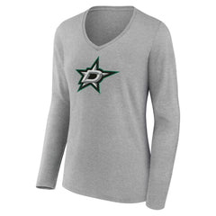 Dallas Stars Women's Primary Logo Long Sleeve V-Neck T-Shirt - Gray | NHL online