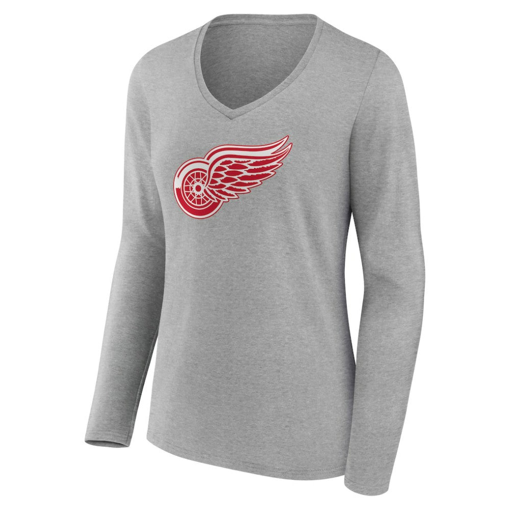 Detroit Red Wings Women's Primary Logo Long Sleeve V-Neck T-Shirt - Gray | NHL on sale
