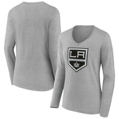 Los Angeles Kings Women's Primary Logo Long Sleeve V-Neck T-Shirt - Gray | NHL discount