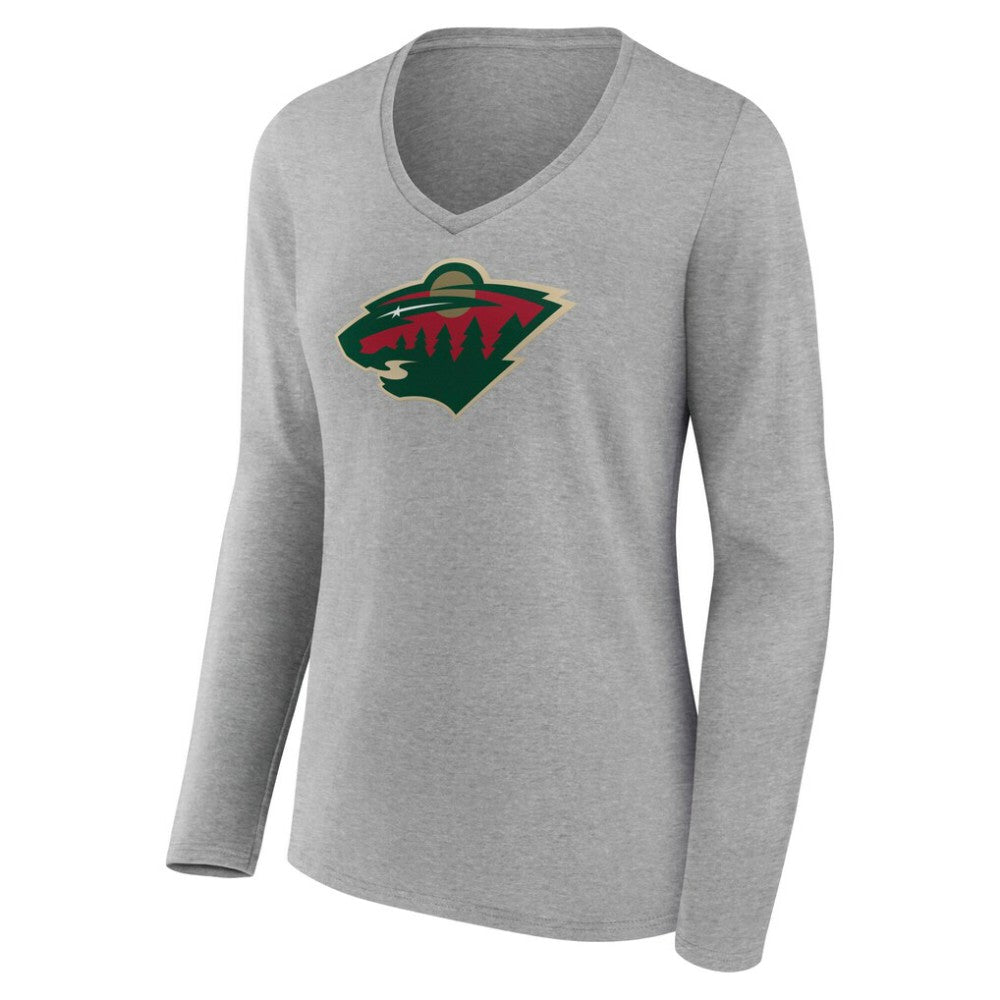 Minnesota Wild Women's Primary Logo Long Sleeve V-Neck T-Shirt - Gray | NHL on sale