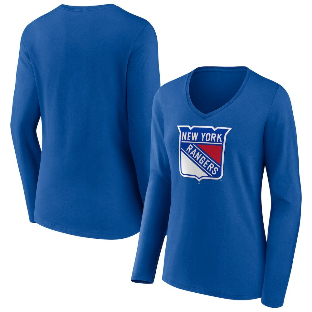 New York Rangers Women's Primary Logo Long Sleeve V-Neck T-Shirt - Blue | NHL Lifestyle