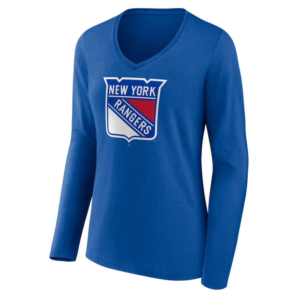 New York Rangers Women's Primary Logo Long Sleeve V-Neck T-Shirt - Blue | NHL Lifestyle