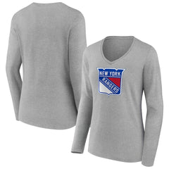 New York Rangers Women's Primary Logo Long Sleeve V-Neck T-Shirt - Gray | NHL discount