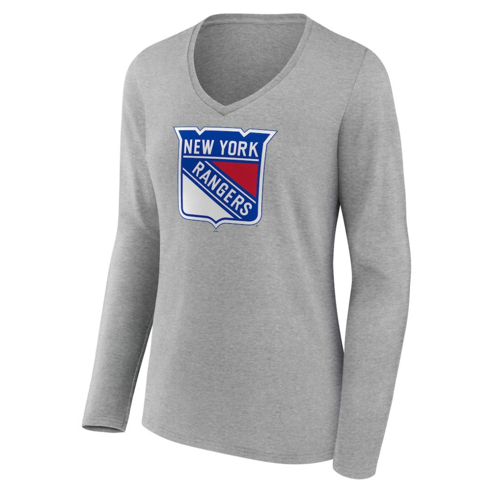 New York Rangers Women's Primary Logo Long Sleeve V-Neck T-Shirt - Gray | NHL discount