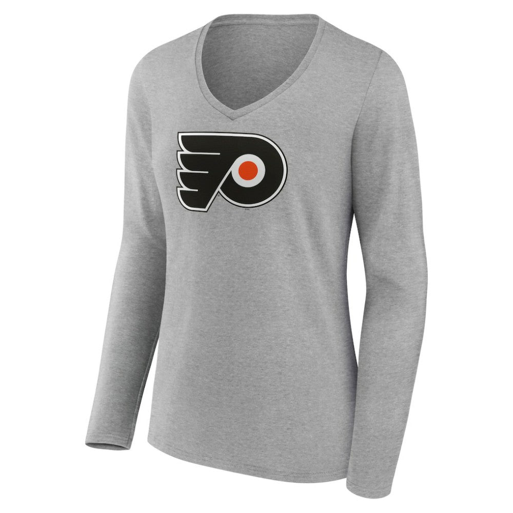 Philadelphia Flyers Women's Primary Logo Long Sleeve V-Neck T-Shirt - Gray | NHL Lifestyle
