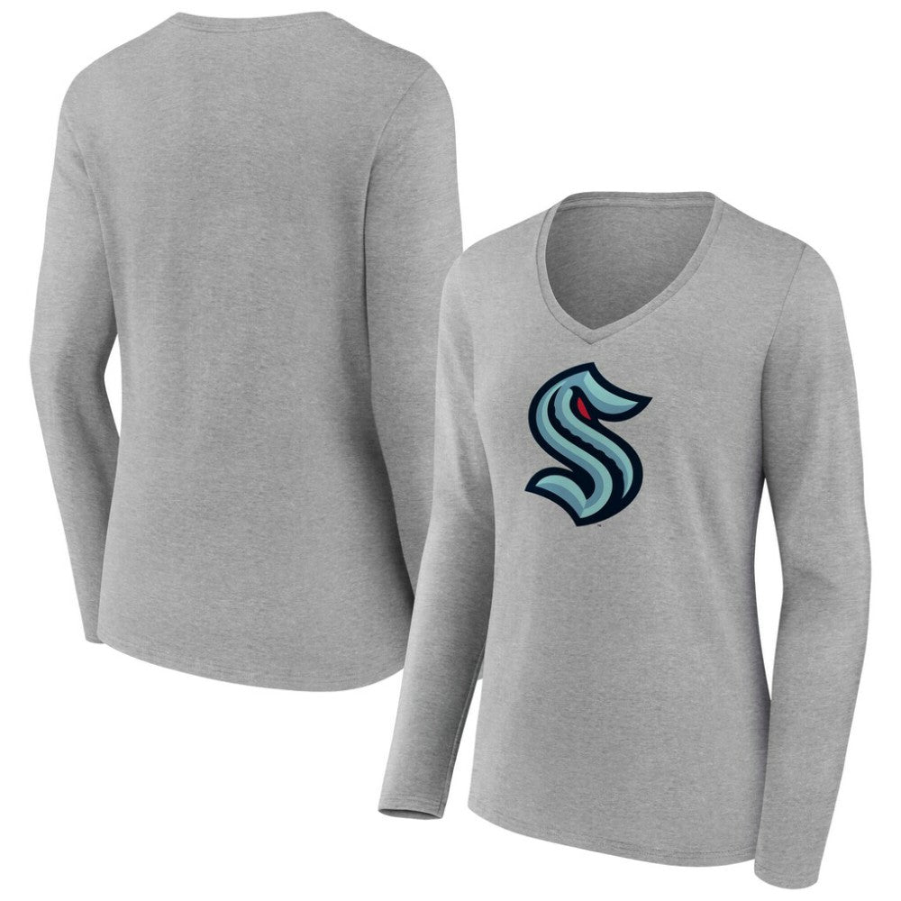 Seattle Kraken Women's Primary Logo Long Sleeve V-Neck T-Shirt - Gray | NHL on sale