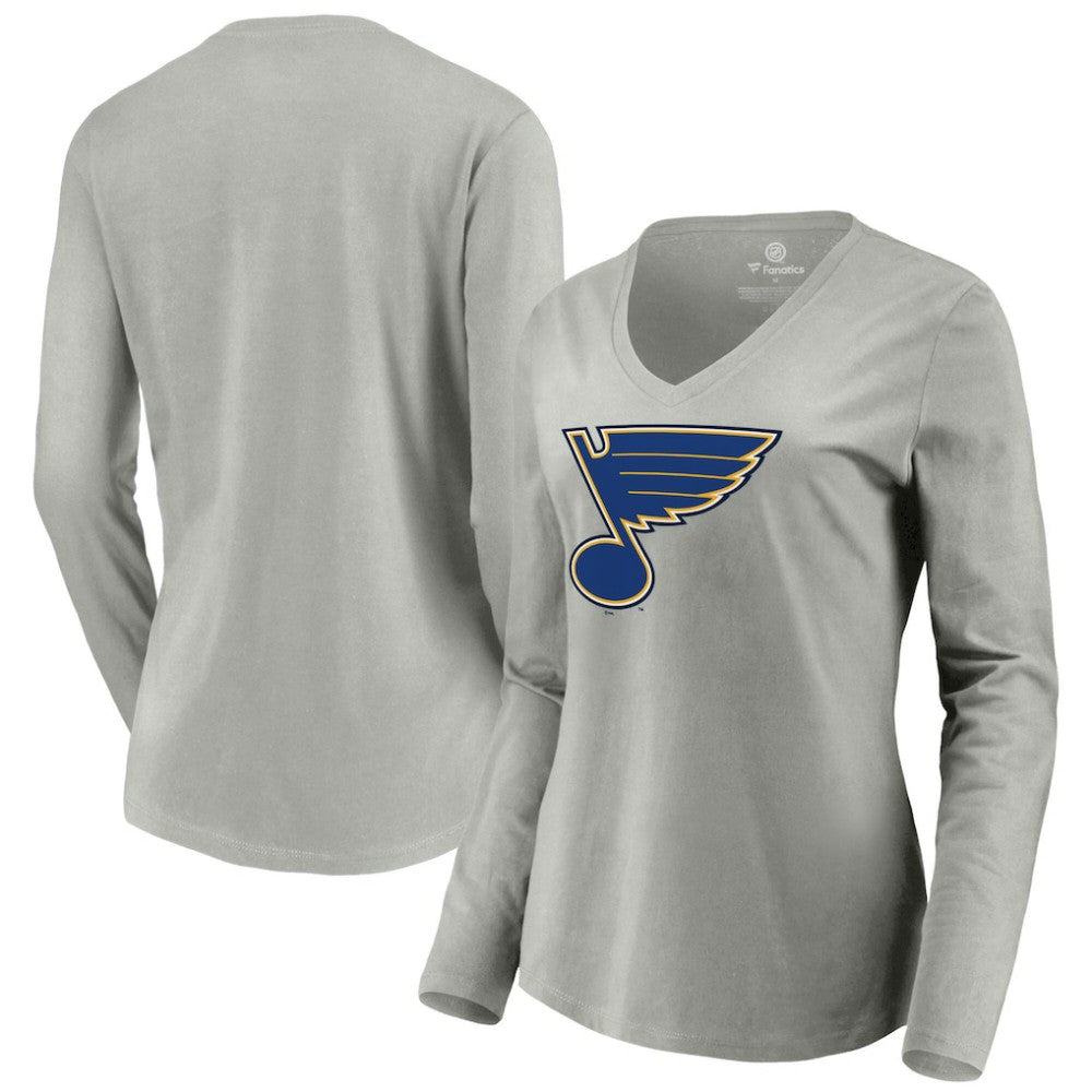 St. Louis Blues Women's Primary Logo Long Sleeve V-Neck T-Shirt - Gray | NHL online