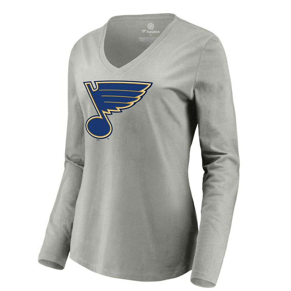 St. Louis Blues Women's Primary Logo Long Sleeve V-Neck T-Shirt - Gray | NHL online