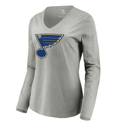 St. Louis Blues Women's Primary Logo Long Sleeve V-Neck T-Shirt - Gray | NHL online