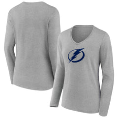 Tampa Bay Lightning Women's Primary Logo Long Sleeve V-Neck T-Shirt - Gray | NHL Lifestyle