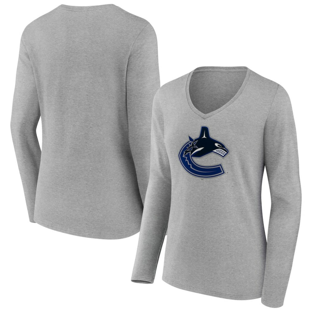 Vancouver Canucks Women's Primary Logo Long Sleeve V-Neck T-Shirt - Gray | NHL sale