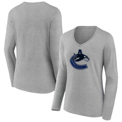 Vancouver Canucks Women's Primary Logo Long Sleeve V-Neck T-Shirt - Gray | NHL sale