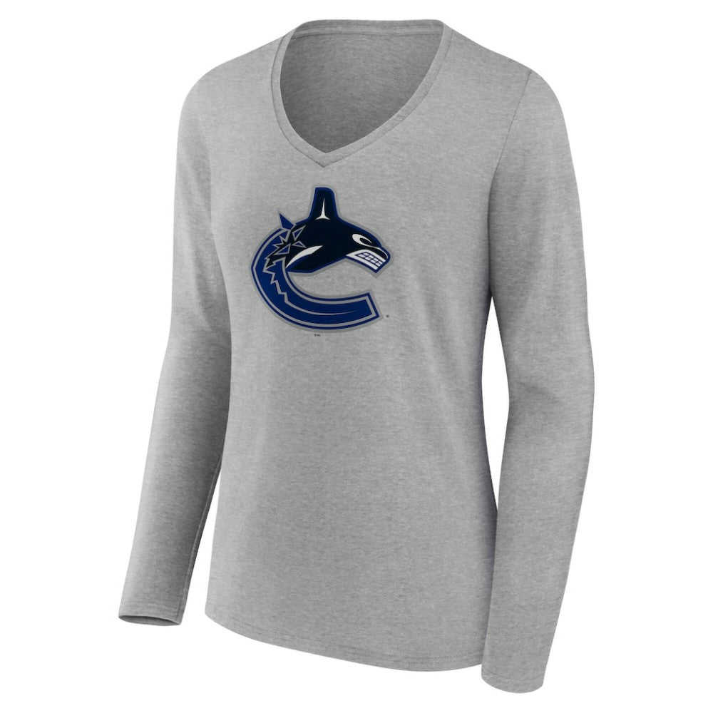 Vancouver Canucks Women's Primary Logo Long Sleeve V-Neck T-Shirt - Gray | NHL sale