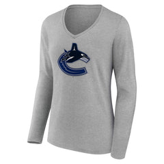 Vancouver Canucks Women's Primary Logo Long Sleeve V-Neck T-Shirt - Gray | NHL sale