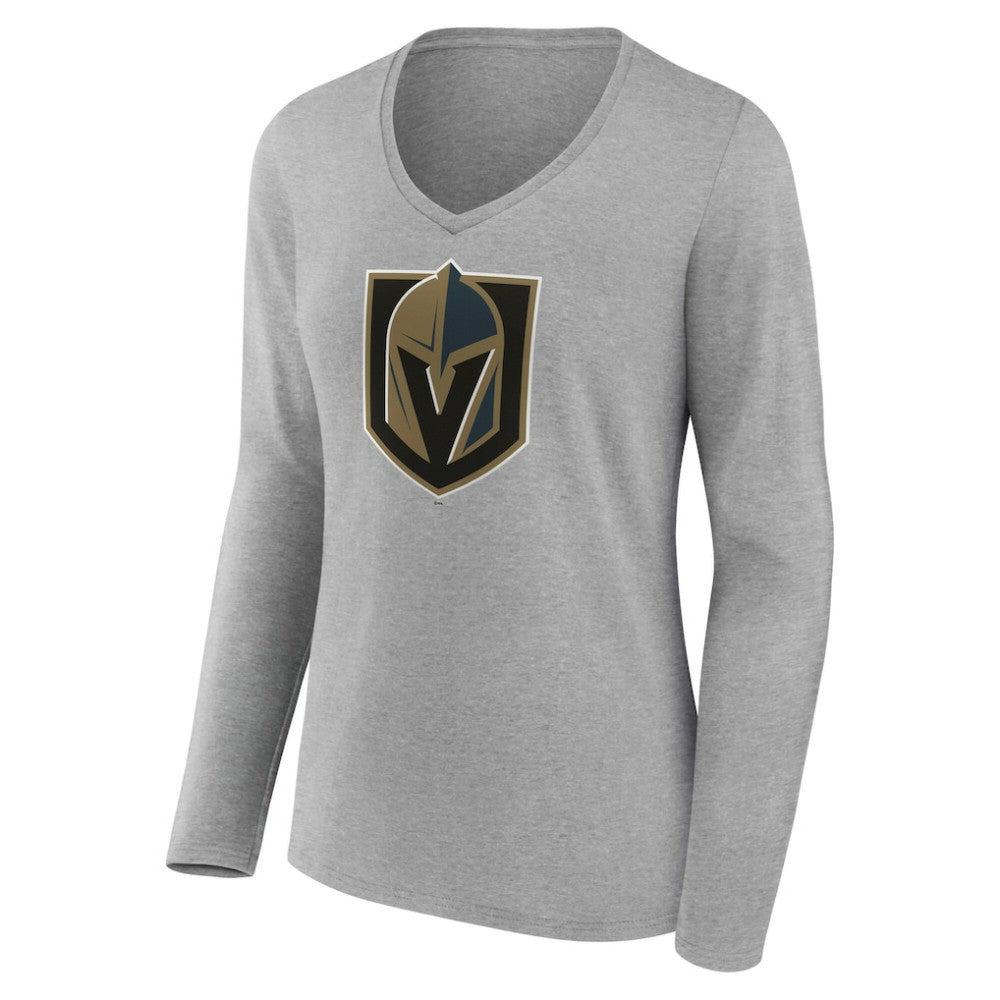 Vegas Golden Knights Women's Primary Logo Long Sleeve V-Neck T-Shirt - Gray | NHL Lifestyle