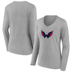 Washington Capitals Women's Primary Logo Long Sleeve V-Neck T-Shirt - Gray | NHL online