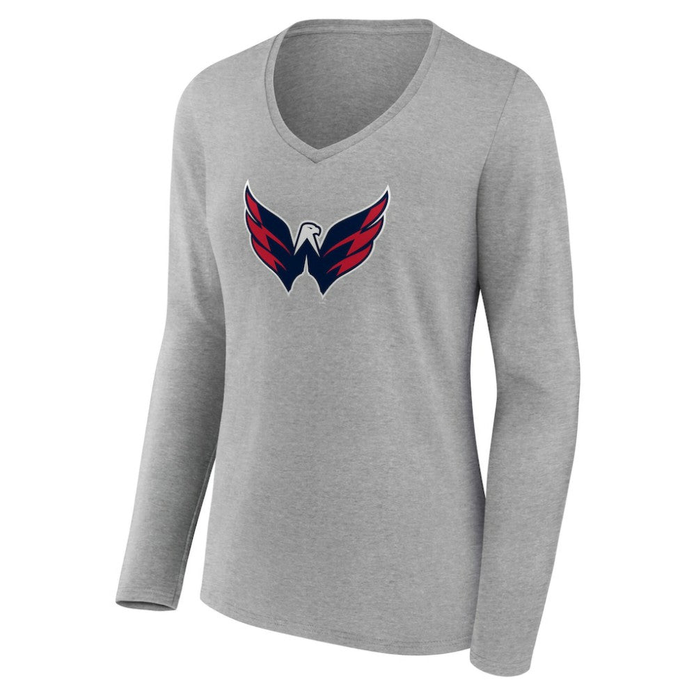 Washington Capitals Women's Primary Logo Long Sleeve V-Neck T-Shirt - Gray | NHL online