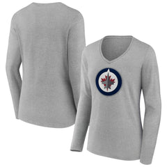 Winnipeg Jets Women's Primary Logo Long Sleeve V-Neck T-Shirt - Gray | NHL on sale