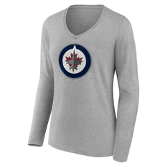 Winnipeg Jets Women's Primary Logo Long Sleeve V-Neck T-Shirt - Gray | NHL on sale