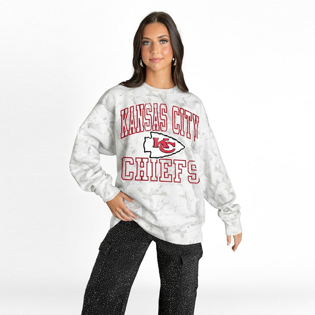 Kansas City Chiefs Gameday Couture Women's Whiteout Oversized Premium Fleece Sweatshirt - Arctic Camo - NFL