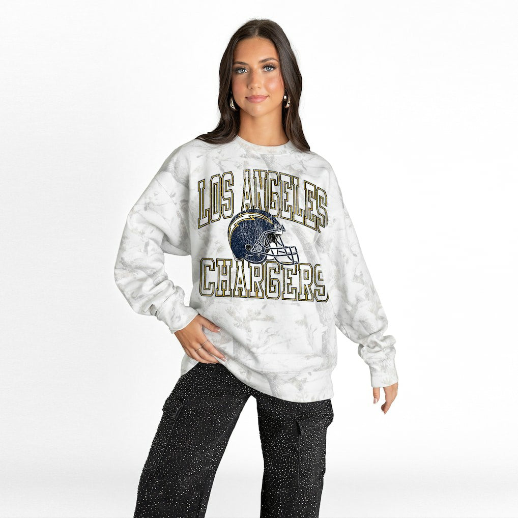 Los Angeles Chargers Gameday Couture Women's Whiteout Oversized Premium Fleece Sweatshirt - Arctic Camo - NFL