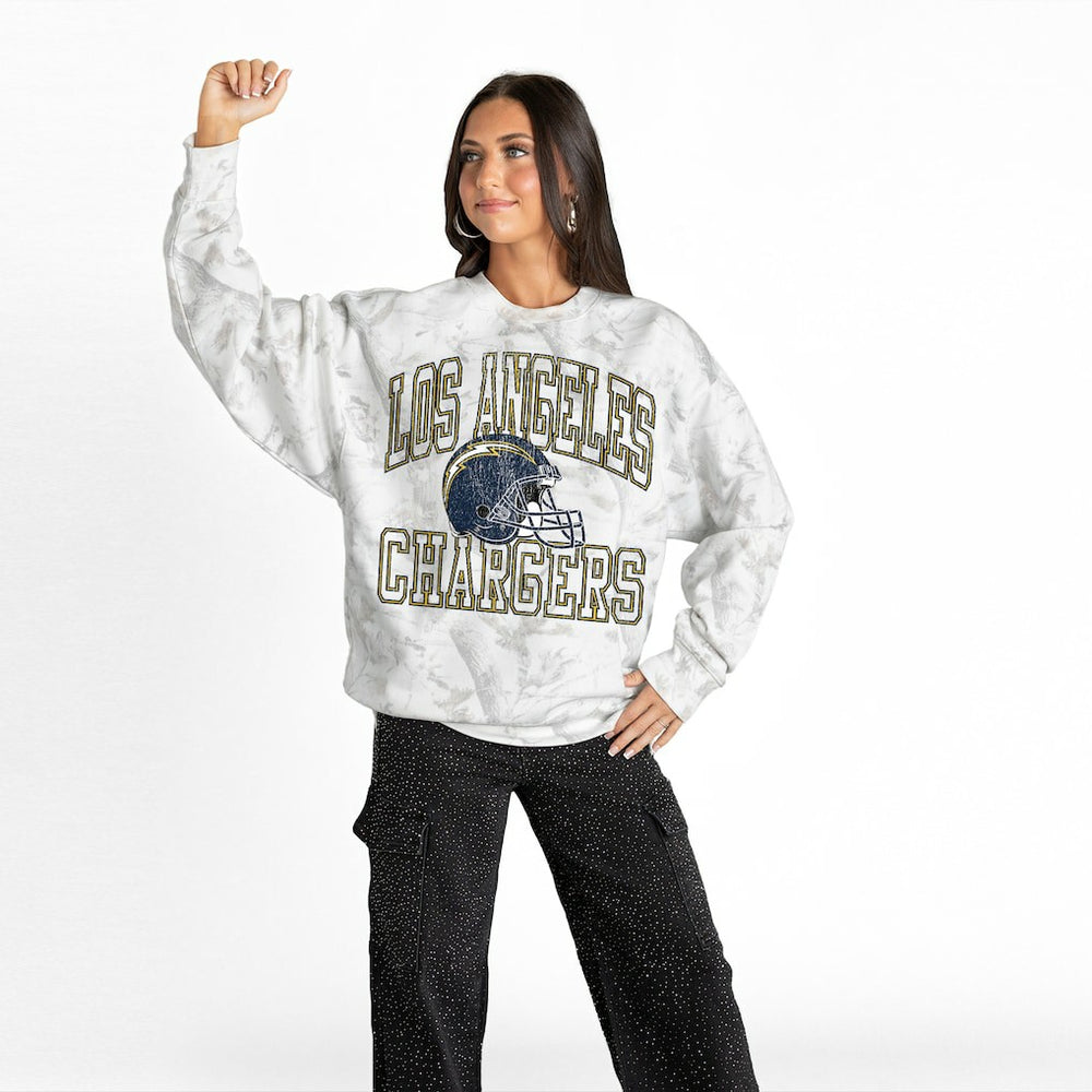 Los Angeles Chargers Gameday Couture Women's Whiteout Oversized Premium Fleece Sweatshirt - Arctic Camo - NFL
