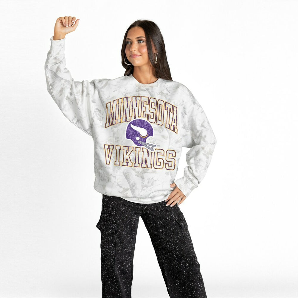 Minnesota Vikings Gameday Couture Women's Whiteout Oversized Premium Fleece Sweatshirt - Arctic Camo - NFL