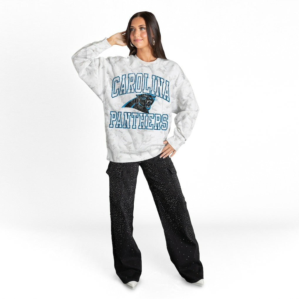 Carolina Panthers Gameday Couture Women's Whiteout Oversized Premium Fleece Sweatshirt - Arctic Camo - NFL