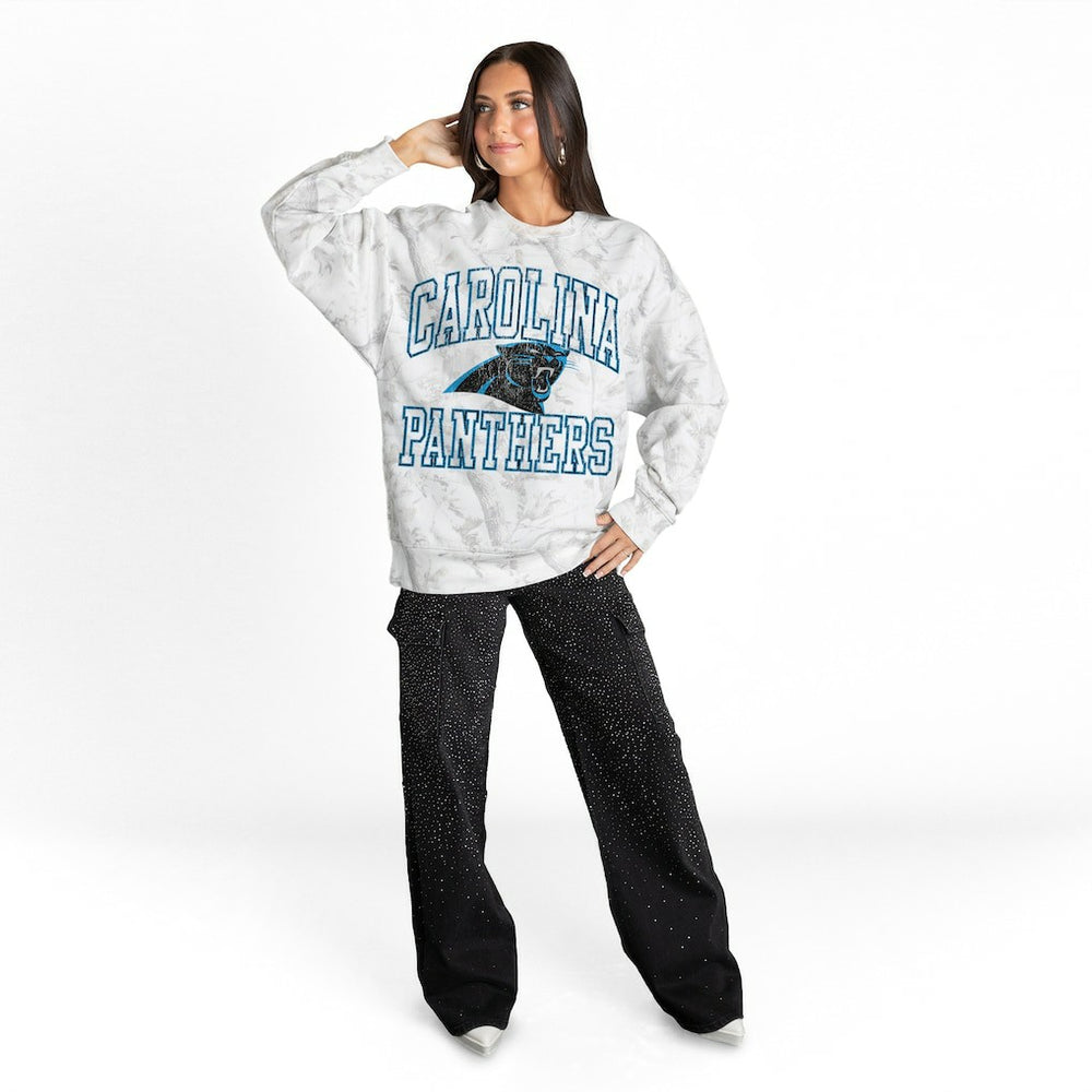 Carolina Panthers Gameday Couture Women's Whiteout Oversized Premium Fleece Sweatshirt - Arctic Camo - NFL