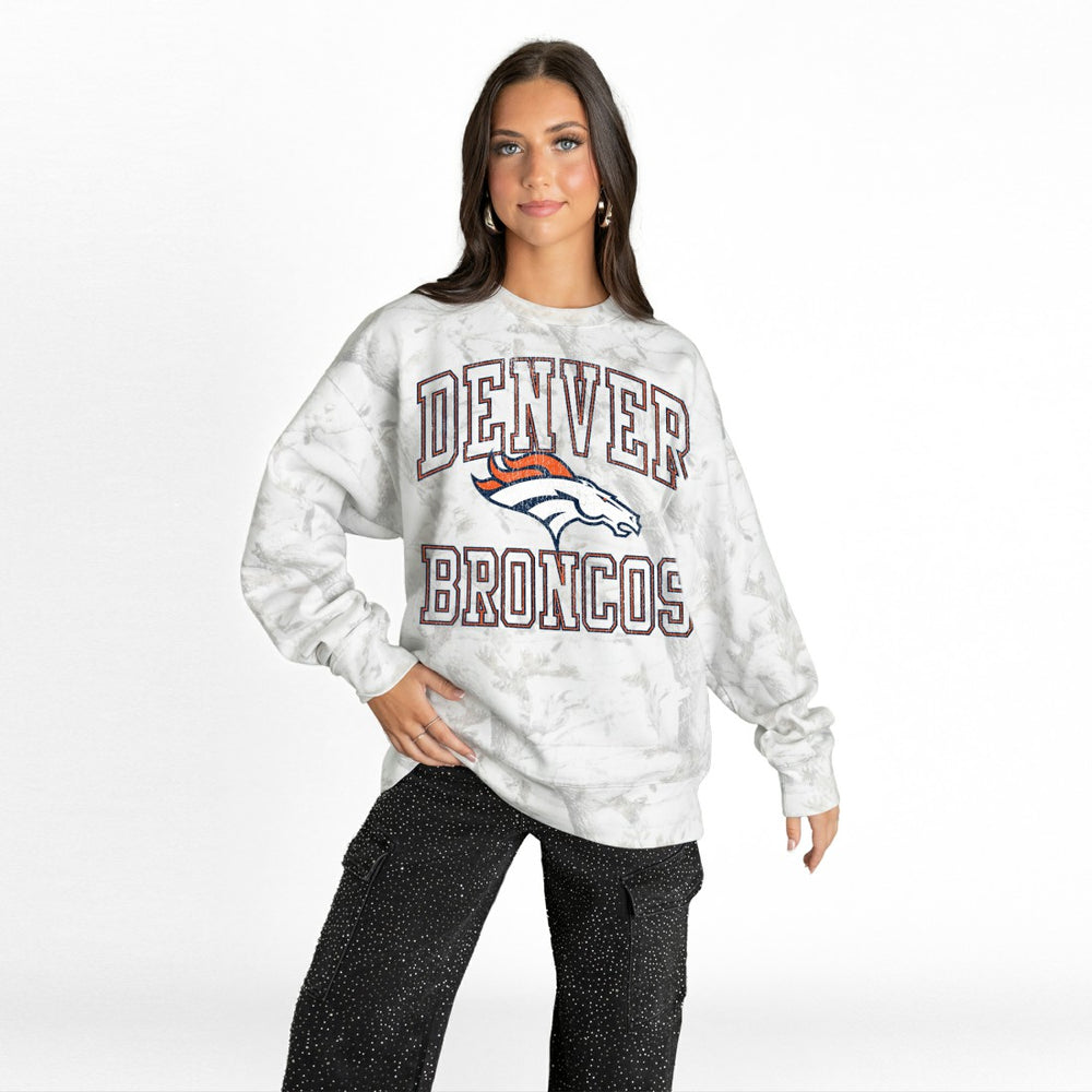 Denver Broncos Gameday Couture Women's Whiteout Oversized Premium Fleece Sweatshirt - Arctic Camo - NFL