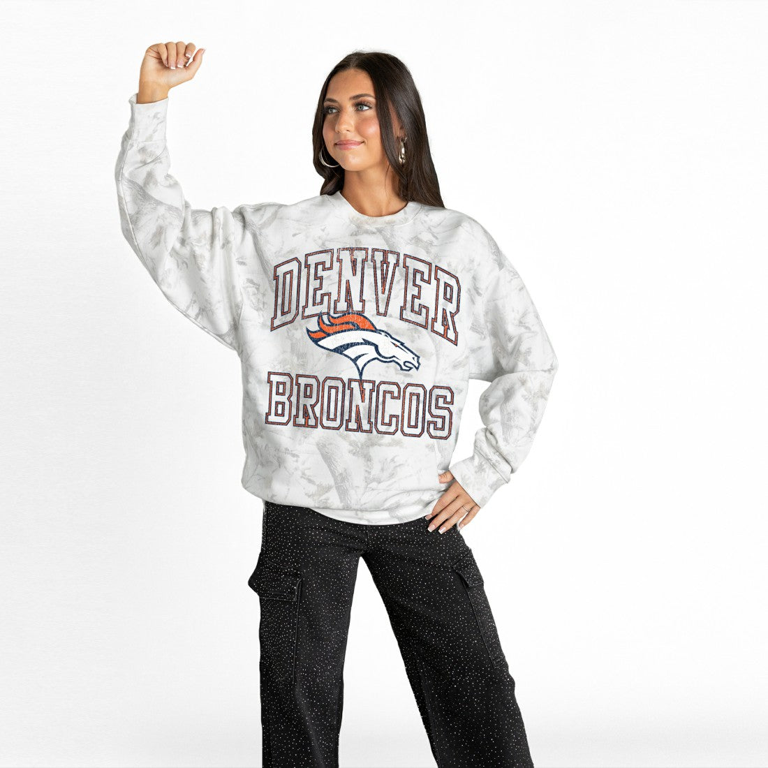 Denver Broncos Gameday Couture Women's Whiteout Oversized Premium Fleece Sweatshirt - Arctic Camo - NFL