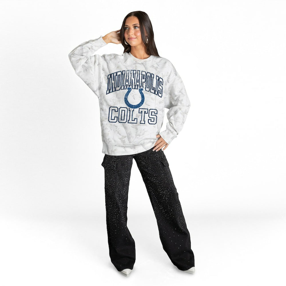 Indianapolis Colts Gameday Couture Women's Whiteout Oversized Premium Fleece Sweatshirt - Arctic Camo - NFL