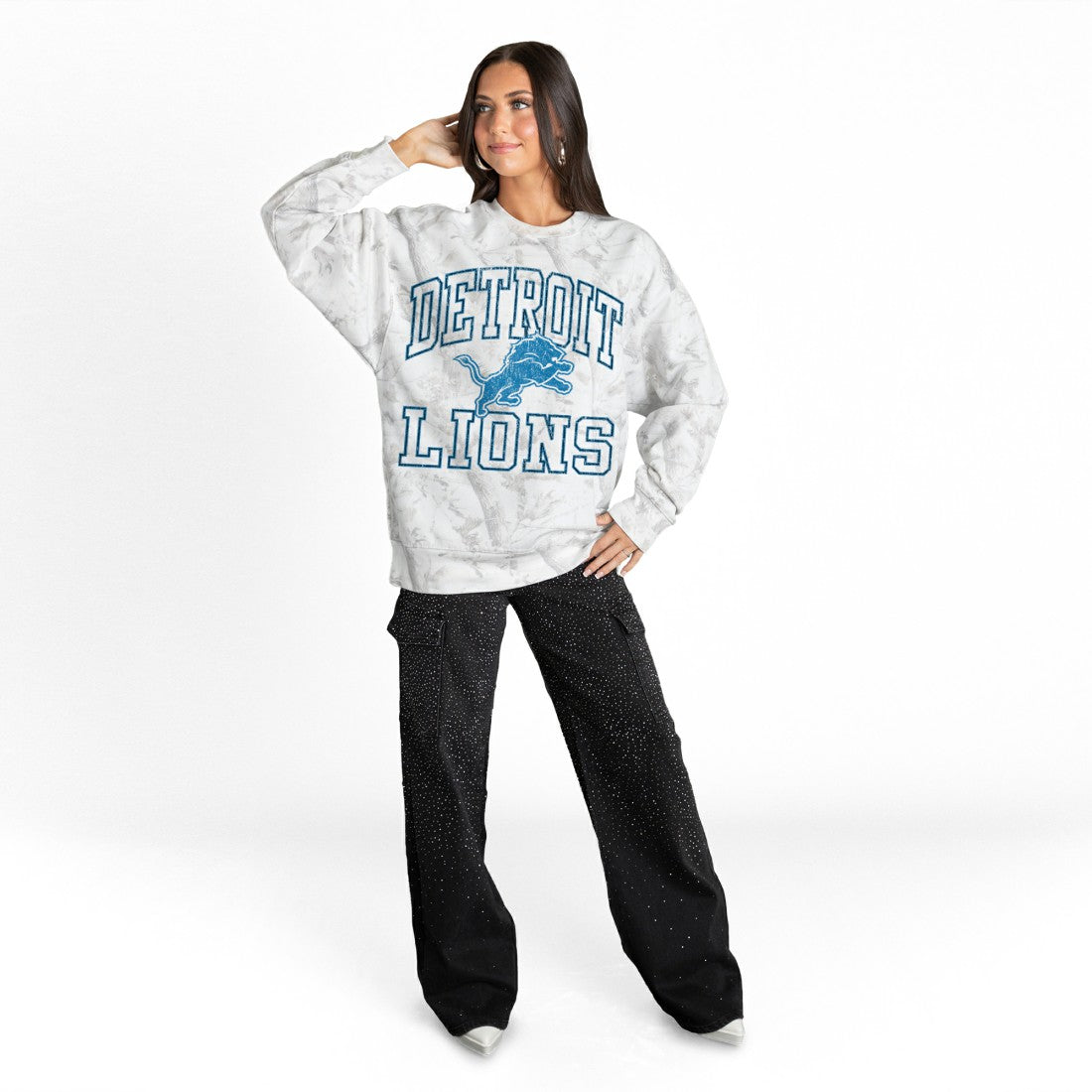 Detroit Lions Gameday Couture Women's Whiteout Oversized Premium Fleece Sweatshirt - Arctic Camo - NFL