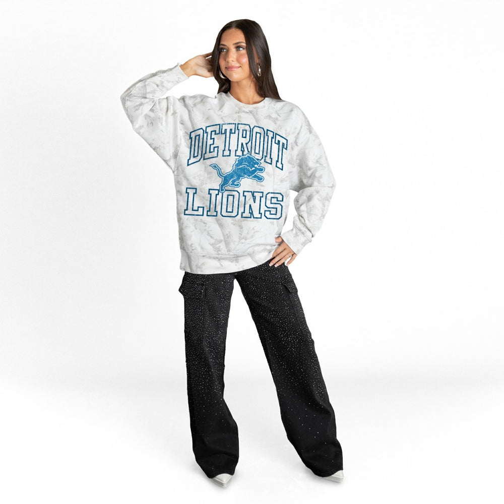Detroit Lions Gameday Couture Women's Whiteout Oversized Premium Fleece Sweatshirt - Arctic Camo - NFL