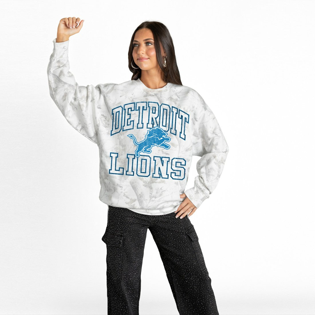 Detroit Lions Gameday Couture Women's Whiteout Oversized Premium Fleece Sweatshirt - Arctic Camo - NFL