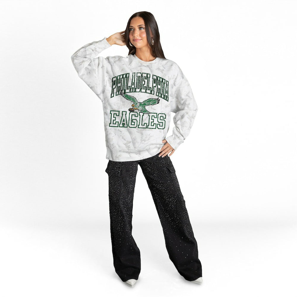Philadelphia Eagles Gameday Couture Women's Whiteout Oversized Premium Fleece Sweatshirt - Arctic Camo - NFL